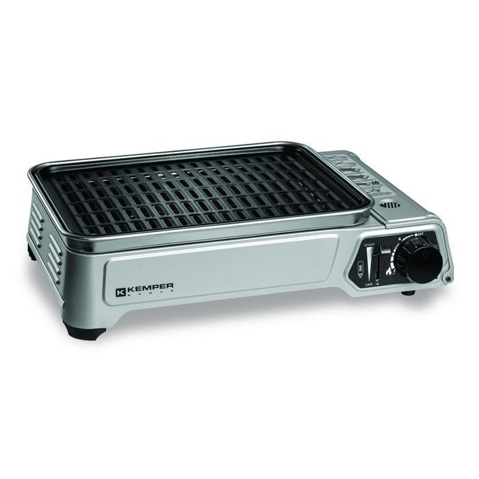 Barbecue à gaz portable 1900W Grille anti adhesive + 4 cartouches gaz camping KEMPER