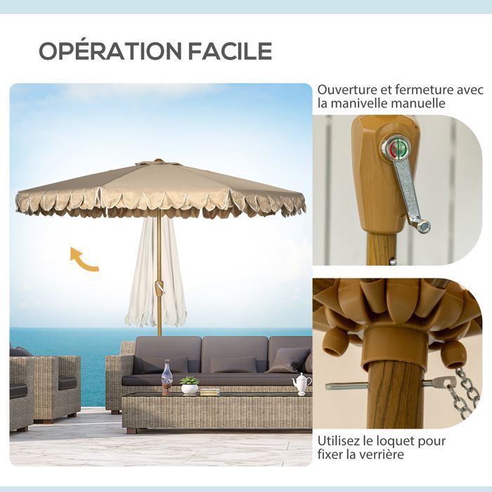 Outsunny - Parasol - Polyester - 264x264x240cm - Kaki