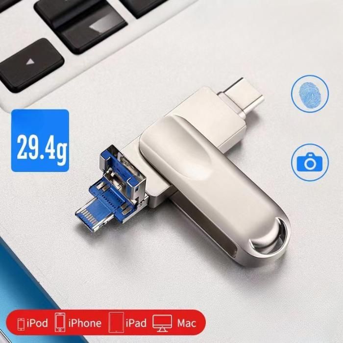 512 GB 4-in-1 USB-Stick mit drehbarem Stecker (USB 3.0, Lightning, USB-C, Micro-USB) – PASHASHOP