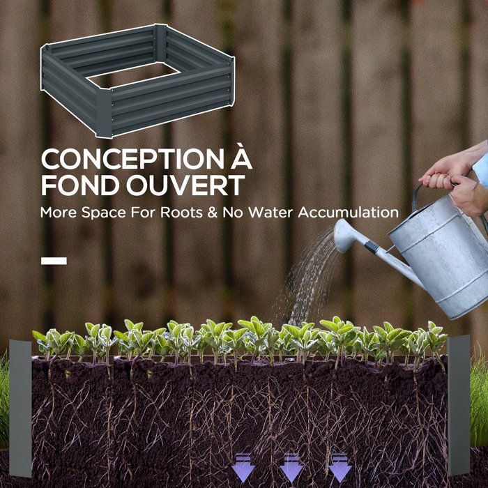 Lot de 2 carré potager de jardin - Outsunny - tôle d'acier ondulée - 100 x 100 x 30 cm - gris foncé