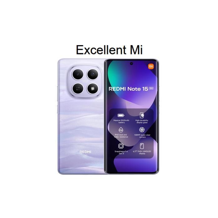 Smartphone Redmi Note 15 5G con 8 GB di RAM e 256 GB di ROM - Viola - Venduto da Excellent Mi - Versione UE - Caricabatterie non incluso