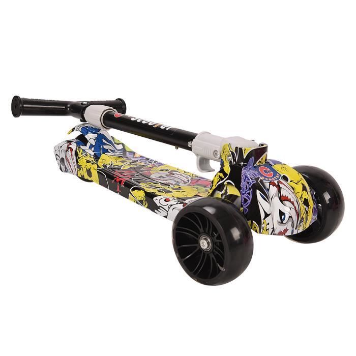 Yipeema 3-Wheel Folding Scooter for Kids - Adjustable Height - LED Flashing Wheels - Max Load 100 KG - Colorful Graffiti