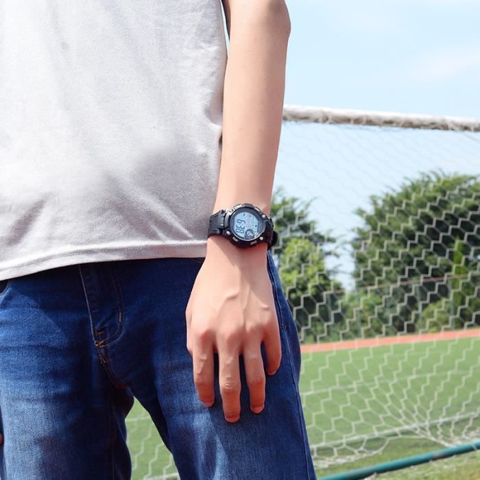 Reloj deportivo infantil impermeable para exteriores con alarma/cronómetro LED - Negro Azul