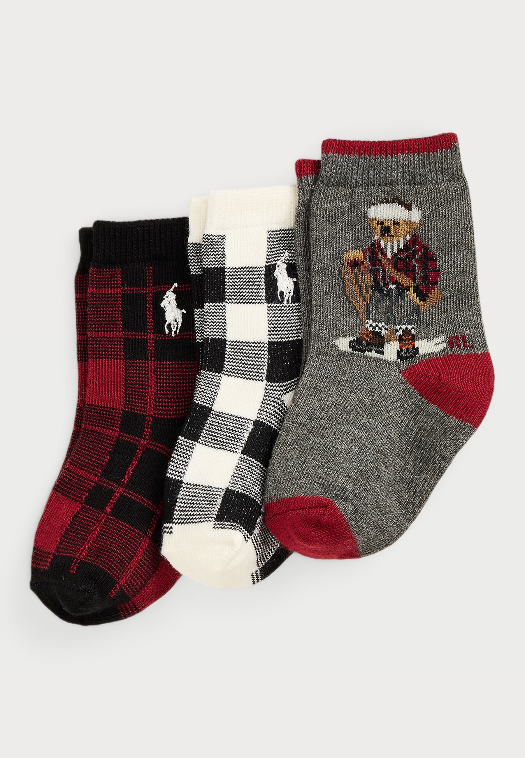 Polo Ralph Lauren Polo Bear Crew Socken, 3er-Pack, Unisex – Socken – grau/elfenbein/schwarz