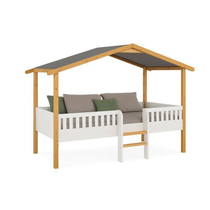 Cama infantil tipo cabana - KONTARBOOR - KONTARBOOR - Madeira maciça de abeto - Estrado incluído - Área de dormir 90 x 190 cm