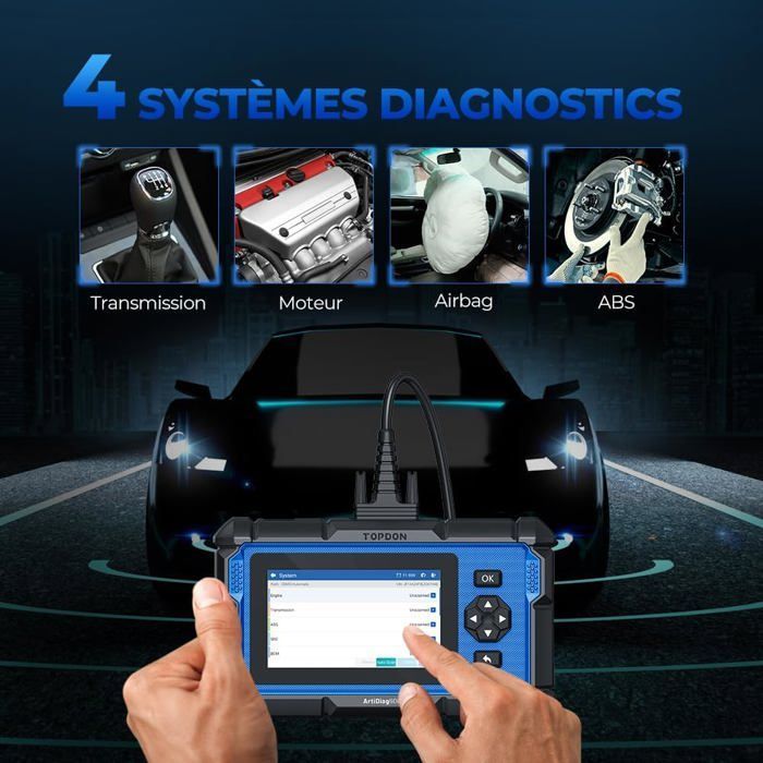 TOPDON ArtiDiag600S-FR Valise de Diagnostic Auto pour 4 Systèmes 9 Fonctions de Réinitialisation OBD2 en  français