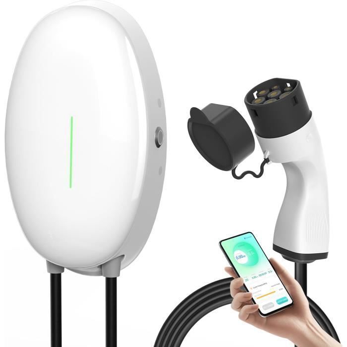 Morec APP 7kW 32A Monophasé VE Wallbox - Borne de Recharge Élégante et Moderne avec Connexion Bluetooth/Wifi, Câble Type 2 de 6 mètr
