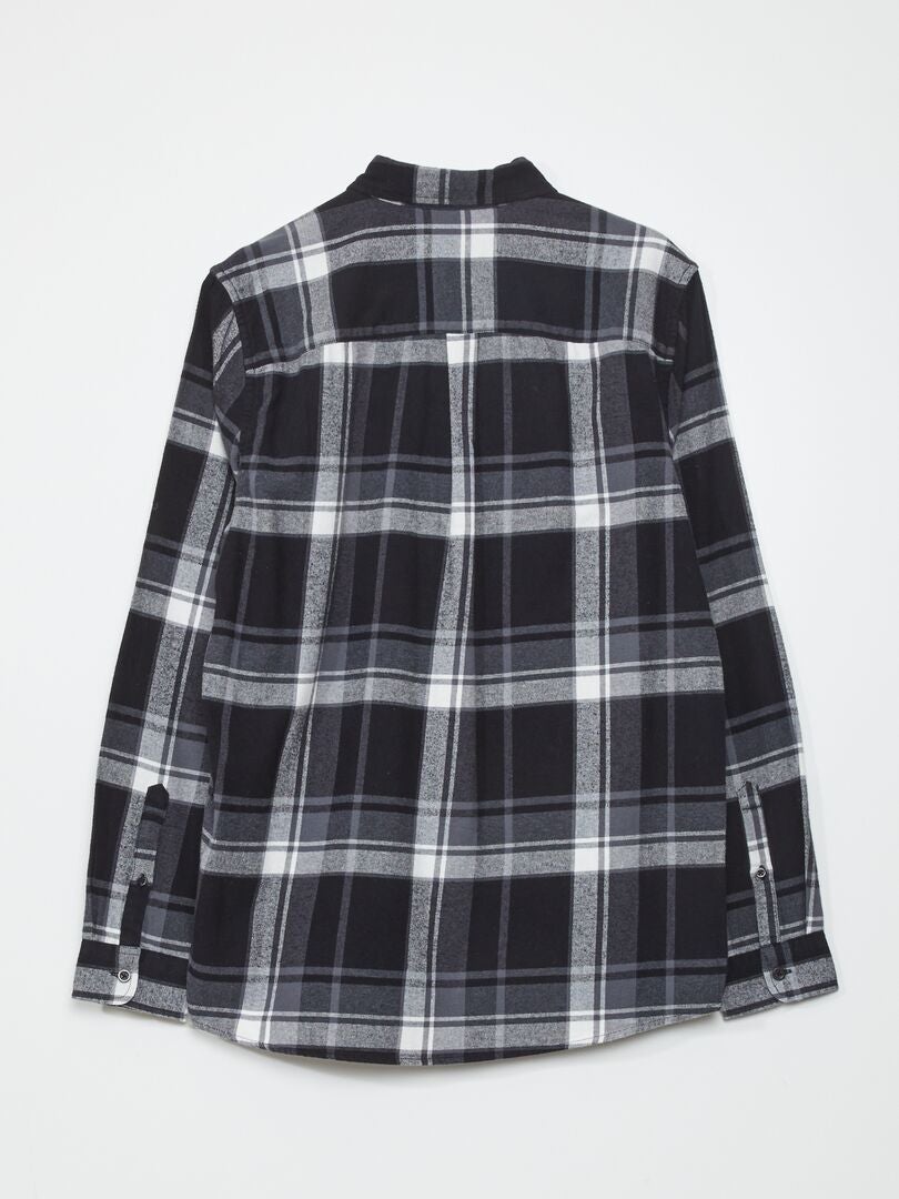Camisa de flanela de corte reto - PRETA