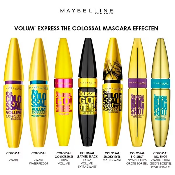 Maybelline New York The Colossal 100% melna ūdensizturīgā skropstu tuša<br>
