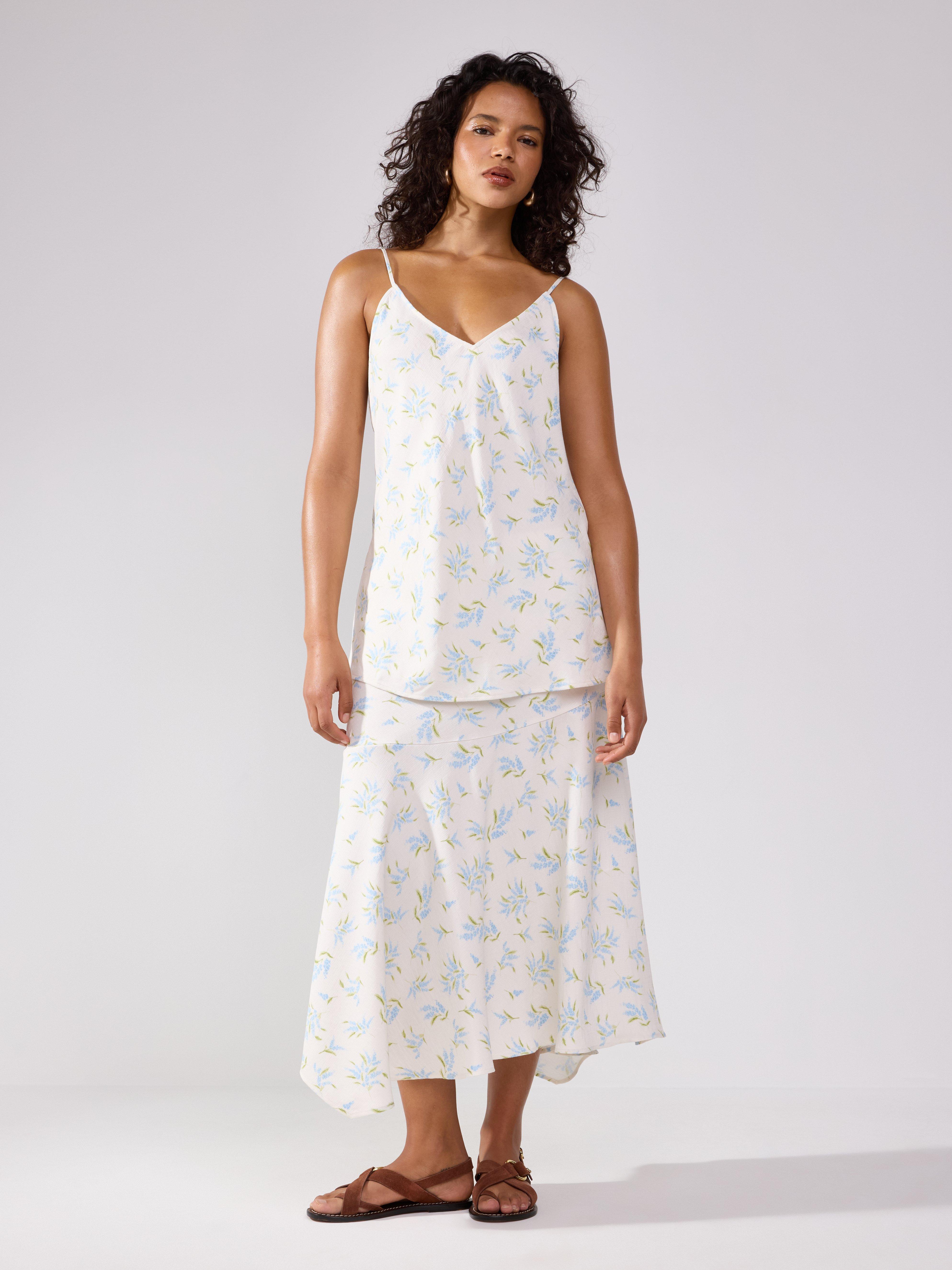 Saia de tecido plano em viscose off-white