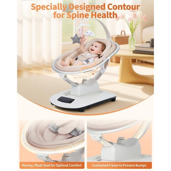 Columpio/saltador eléctrico 3 en 1 para bebés con control remoto, mesa de comedor, 5 modos de balanceo, temporizador y música - Caqui