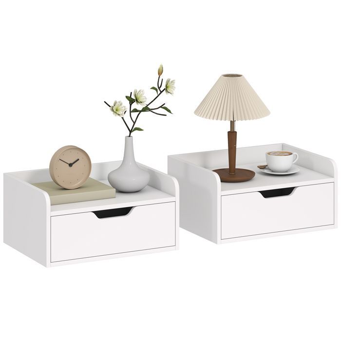 Lot de 2 tables de chevet murales - HOMCOM - tables de nuit suspendues - tiroir coulissant, plateau - 40L x 30l x 19,5H cm - blanc