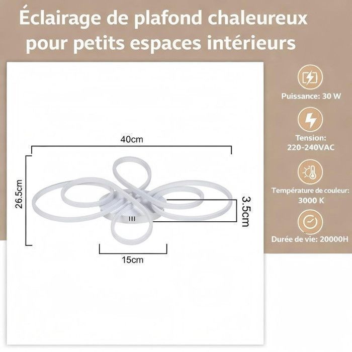 Plafonnier LED - NETTLIFE - 40 cm - Dimmable - 30W - 3000K