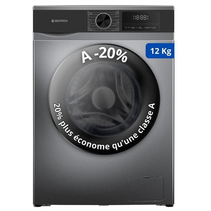 GEDTECH GLL121400DG Voorlader wasmachine - 12 kg - 1400 tpm - 16 programma's - Eco - Intensief - Snel - Zeer laag verbruik