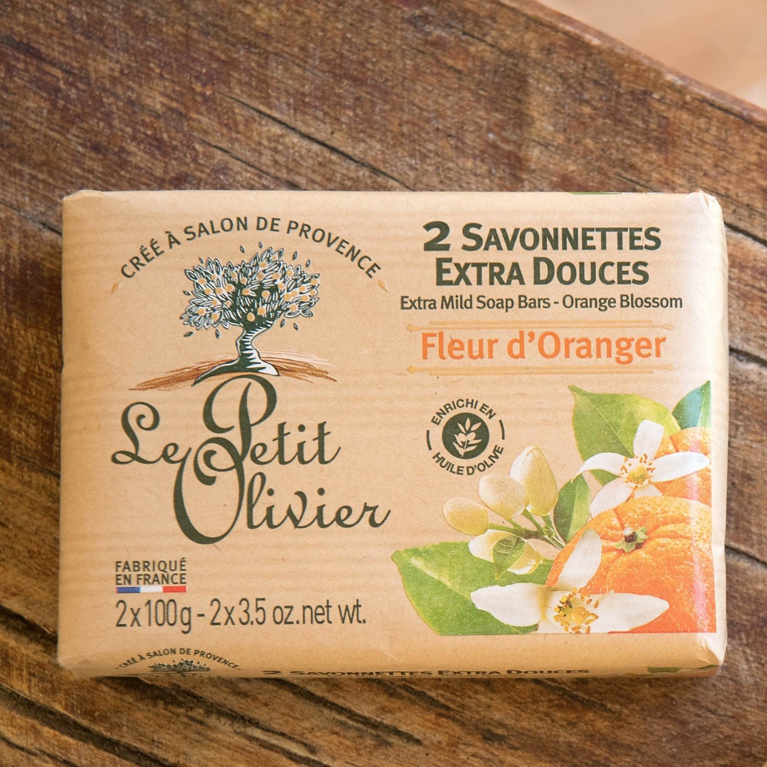 Le Petit Olivier 2 Savonnettes Extra Douces Fleur d'Oranger