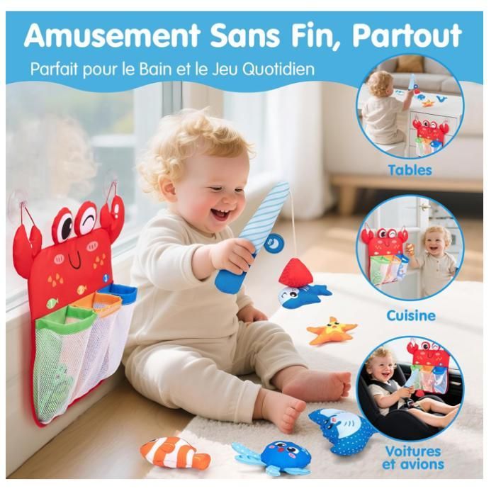 Juguete de baño para bebés de 1 año, juguetes de pesca magnéticos con bolsa de almacenamiento para clasificar colores, juguete de baño antimoho.