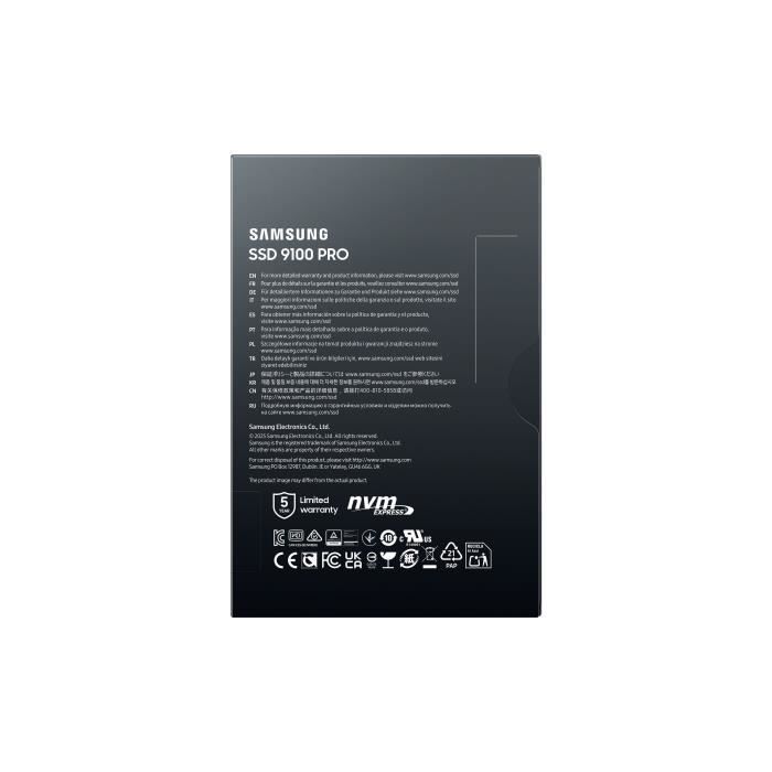 Samsung - 9100 PRO - SSD Interne - NVMe M.2 PCIe 5.0 x4 - 2 To - Vitesse de lecture jusqu'à 14 800 Mo/s - MZ-VAP2T0BW