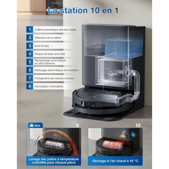 ECOVACS T80 OMNI - Robot aspirapolvere e lavapavimenti - 18.000 Pa - Pulizia automatica istantanea con rullo OZMO - ZeroTangle 3.0