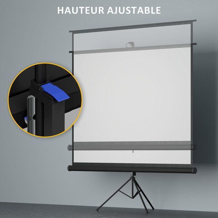 Pantalla de proyección - HOMCOM - Pantalla 4K HD 4:3 - Soporte de trípode ajustable en altura - Películas para interiores y exteriores - Negro