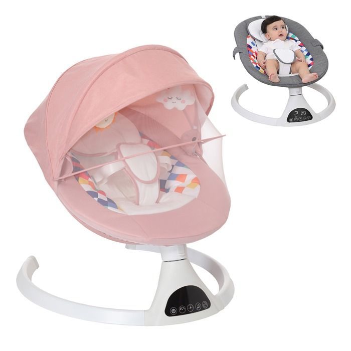 Balancelle bébé avec 5 vitesses de balancement, balançoire électrique bébé avec télécommande et minuterie musicale Bluetooth