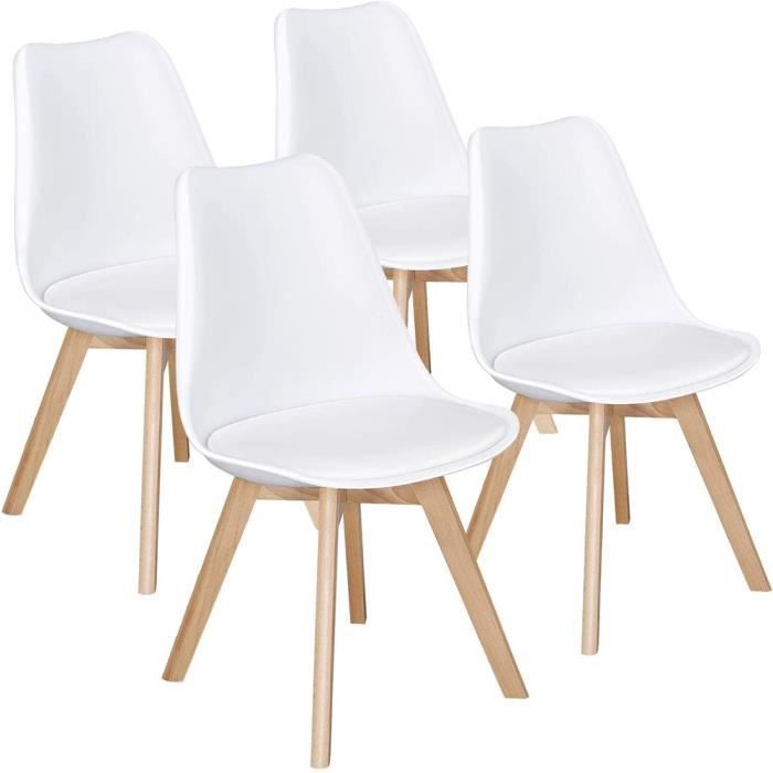 DEWINNER Catherina Dining Chairs, Retro Office Chair, Solid Beech Upholstered Seat (White, Set of 4)