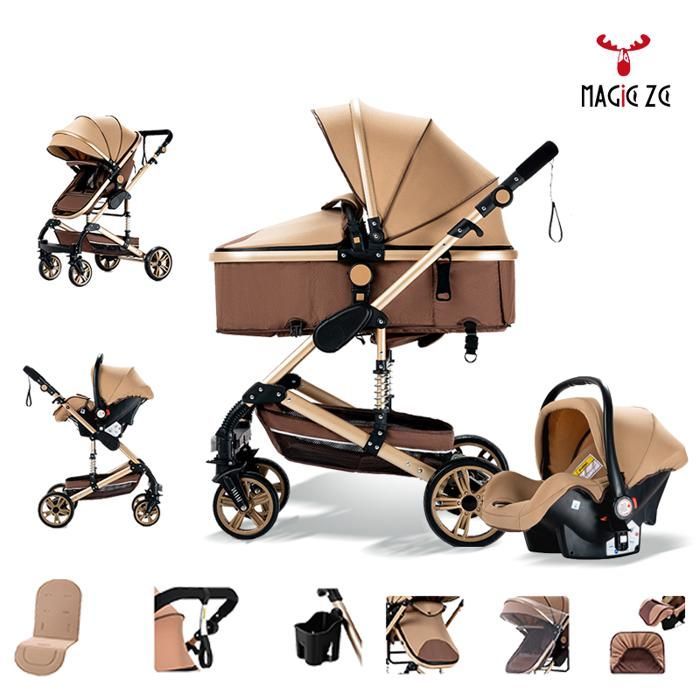 Carrinho de Bebê Duo MagicZC, Combinado, Cinto de Segurança de 5 Pontos, Dobrável, com Moisés, Bebê Conforto, para Recém-Nascidos, Bege