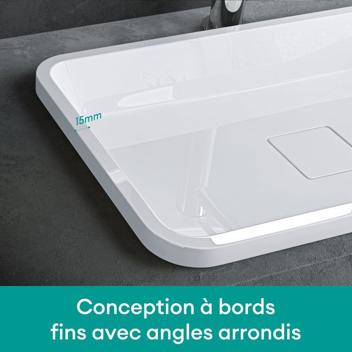 Lavatório retangular de embutir Mai & Mai® branco, 60 cm, com tampa de drenagem, modelo Col104