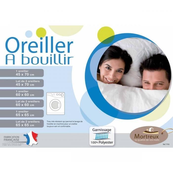 Almohada - Hotel - 60x60 cm - Fibras huecas siliconadas - Lavable a 90°C - Blanca