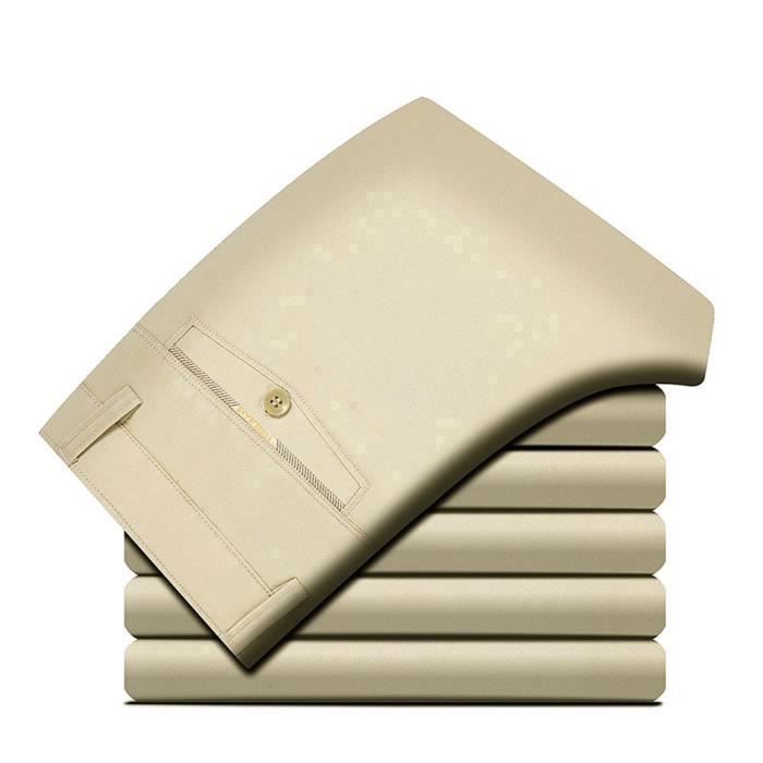 Men's Straight Leg Cotton Casual Chino Trousers Summer Fashion Slim Fit Clothing - Light Yellow
