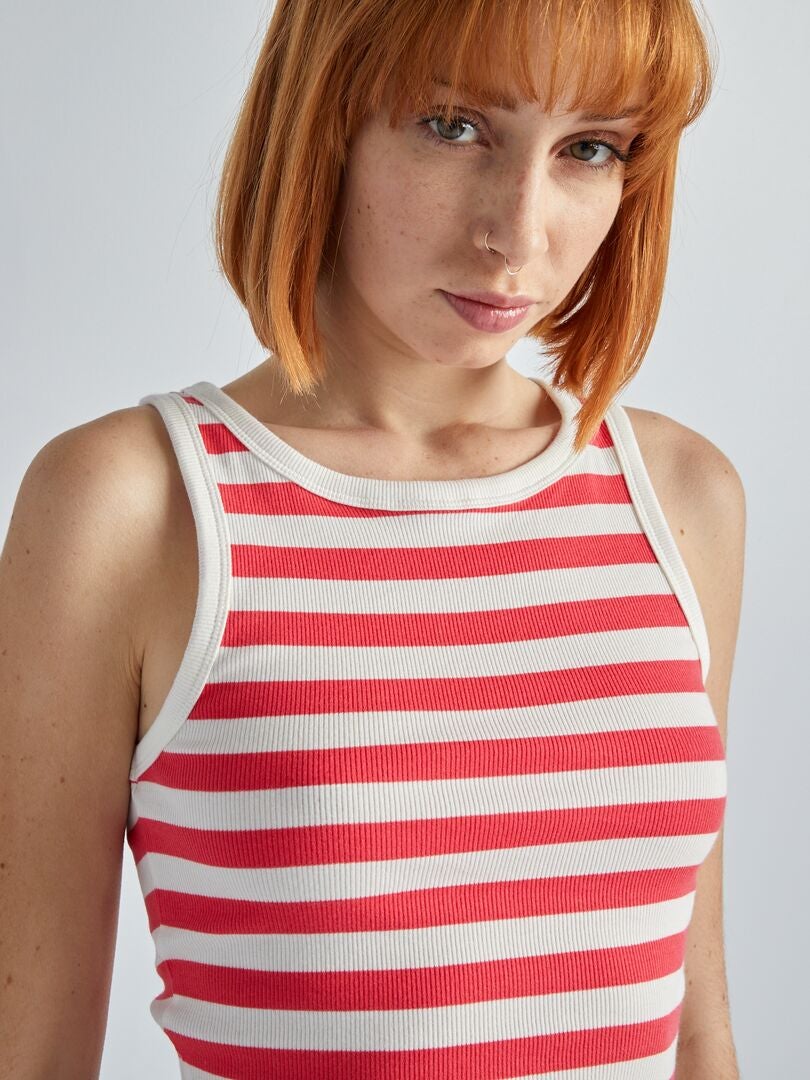 Geribbelde tanktop met strepen - ROOD