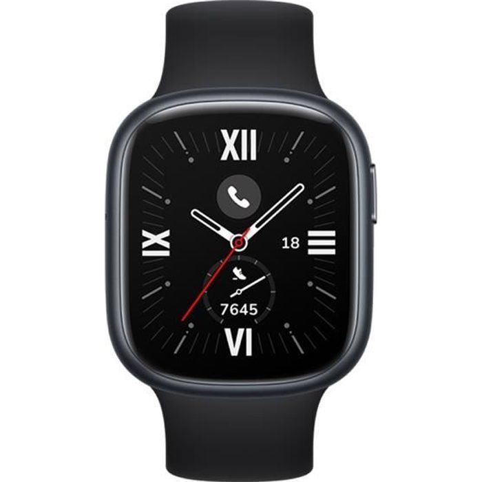 Reloj inteligente HONOR Watch 4 negro con 4 GB de ROM, pantalla AMOLED de 1,75 pulgadas, monitor de actividad física, control de presión arterial SpO2 y llamadas Bluetooth.