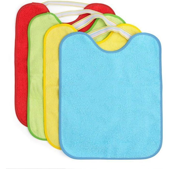 TI-TIN | Lot de 4 bavoirs imperméables  32x36 cm | Couleurs vives | Bavoirs pour bébés de 18 à 24 mois