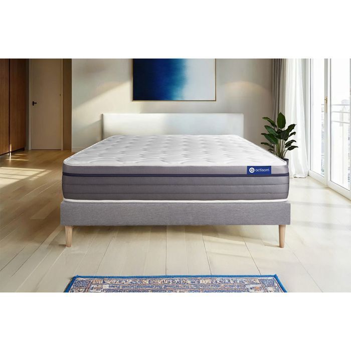 Ensemble Matelas Sommier 80x200 cm - Sommier Gris (en kit) - Actilatex Zen