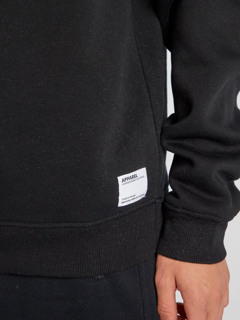 Effen sweatshirt met ronde hals - zwart