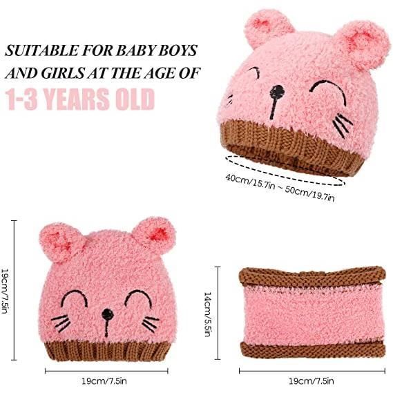 ROCK Children's Winter Baby Hat and Scarf Set, Knitted Beanie Hat for 1-3 Year Old Boys and Girls