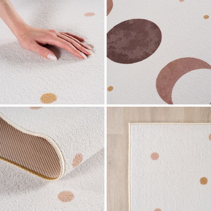 Carpetsale24 Tapis Enfant 200 cm Rond Phases de la Lune Creme Design Boho Grand Tapis Chambre Enfant ideal grandes surfaces de jeu