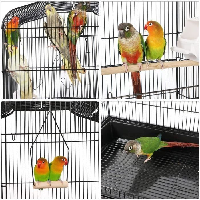 Grande Volière pour Oiseaux Cage Canaries Perroquet Perruches Canaris avec 4 mangeoires, 3 perchoirs 46 x 35.3 x 92 cm