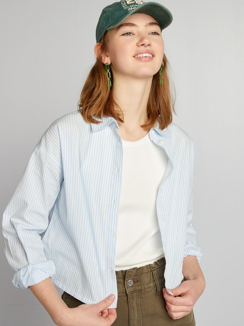 Korte poplin blouse - BLAUW