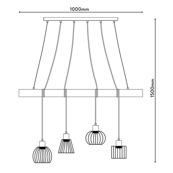 WOODLAND hanglamp, 4 lampen, metaal/hout
