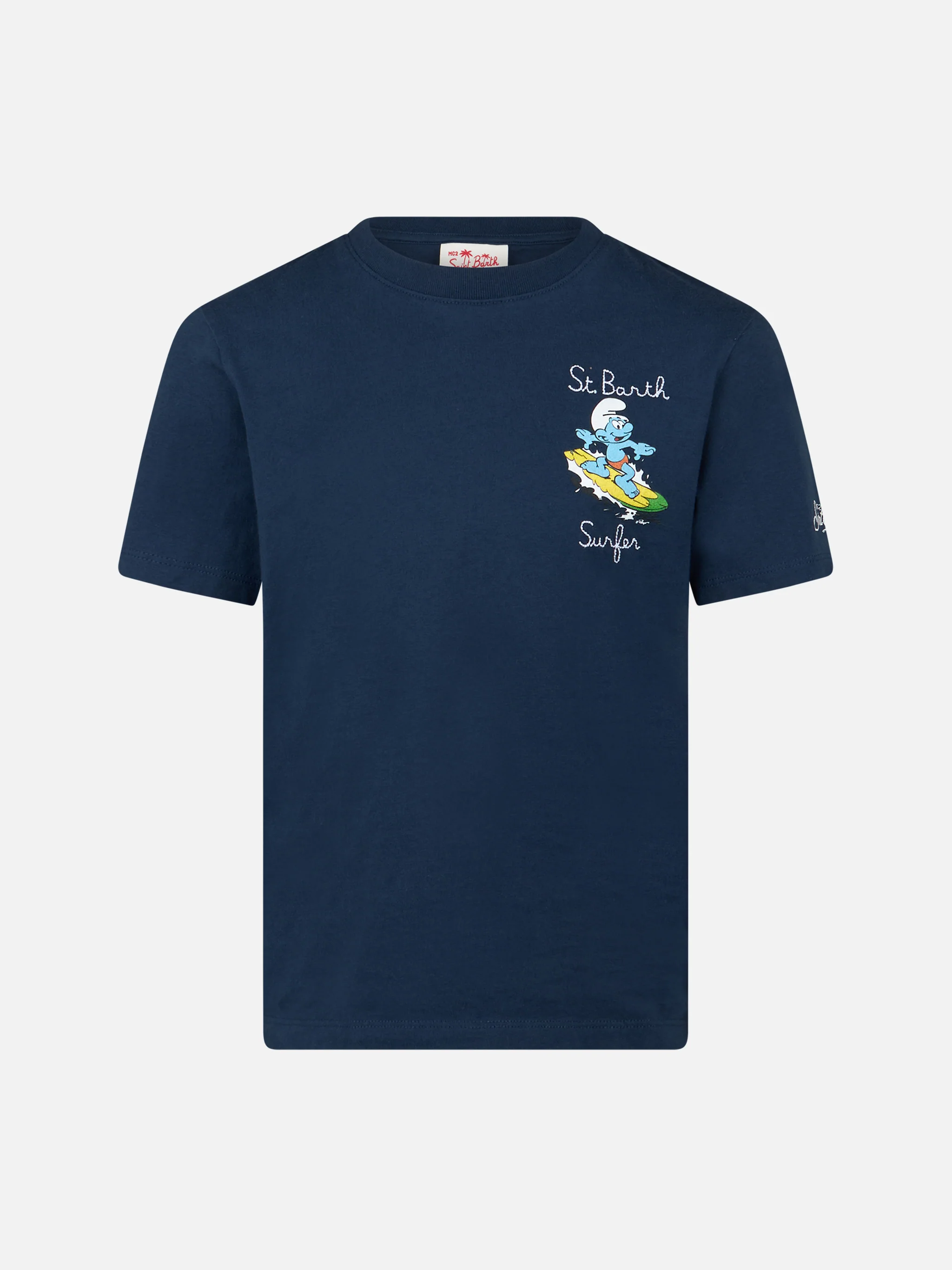 Kinder T-shirt van katoen met Smurfenprint en St. Barth-borduurwerk.