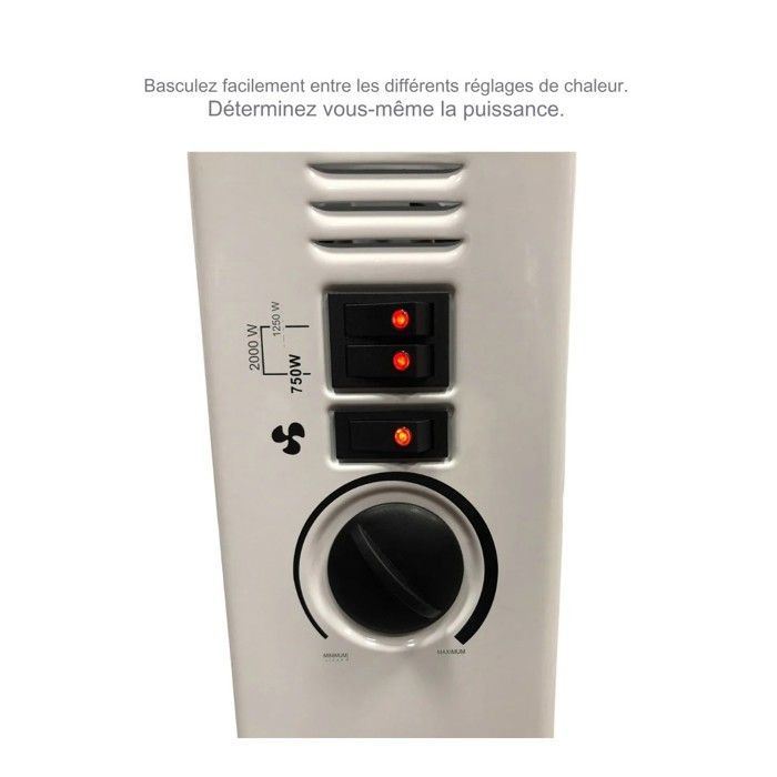 Chauffage Électrique 2000W - Radiateur d'appoint Thermostat intégré, 3 puissances de chauffe 20 m² PLEIN AIR