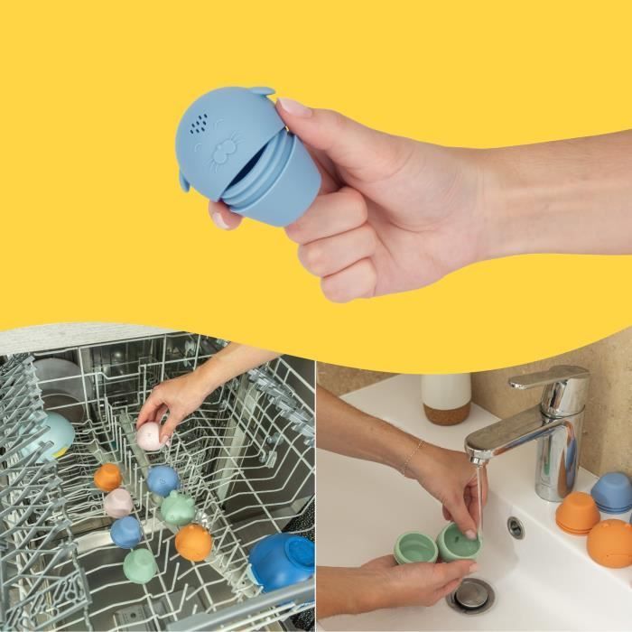 Badabulle Set of 4 Bath Sprinklers - Soft Silicone Bath Toys - Open for Washing