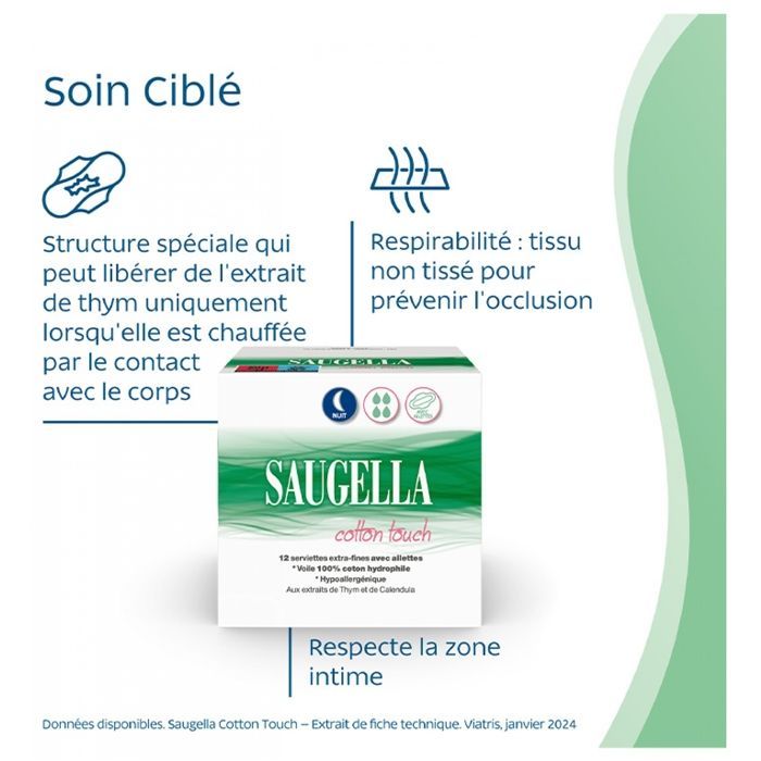 Sanitary napkins - Saugella - Cotton Touch - Extra thin - Night - Pack of 2 with wings