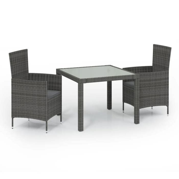 Conjunto de comedor de exterior - vidaXL - Resina de mimbre - Gris - Mesa 90x90x75 cm - Silla 61x60x88 cm