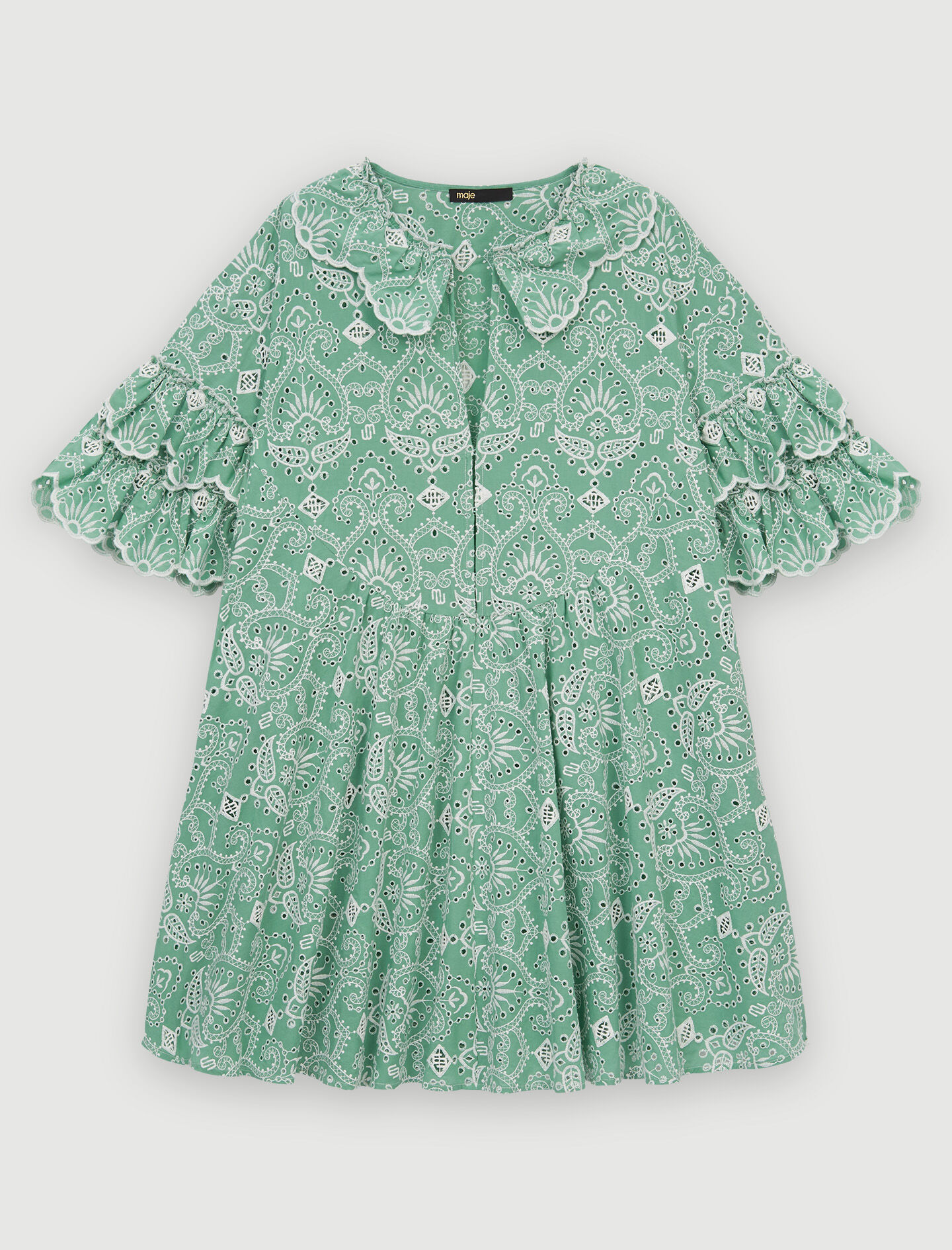 Rochie din bumbac brodată - Vert clair