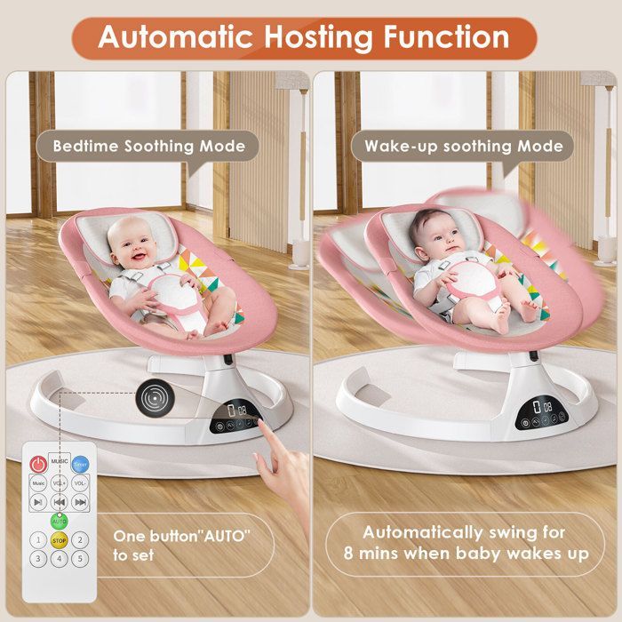 Columpio eléctrico para bebés, hamaca para bebés con control remoto y control inalámbrico, apto para niños de hasta 9 kg.