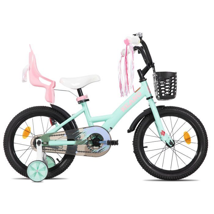 Kinderfiets - JOYSTAR - 40 cm - Met zwart mandje en zijwieltjes - Geschikt voor kinderen van 4 tot 7 jaar - Groen