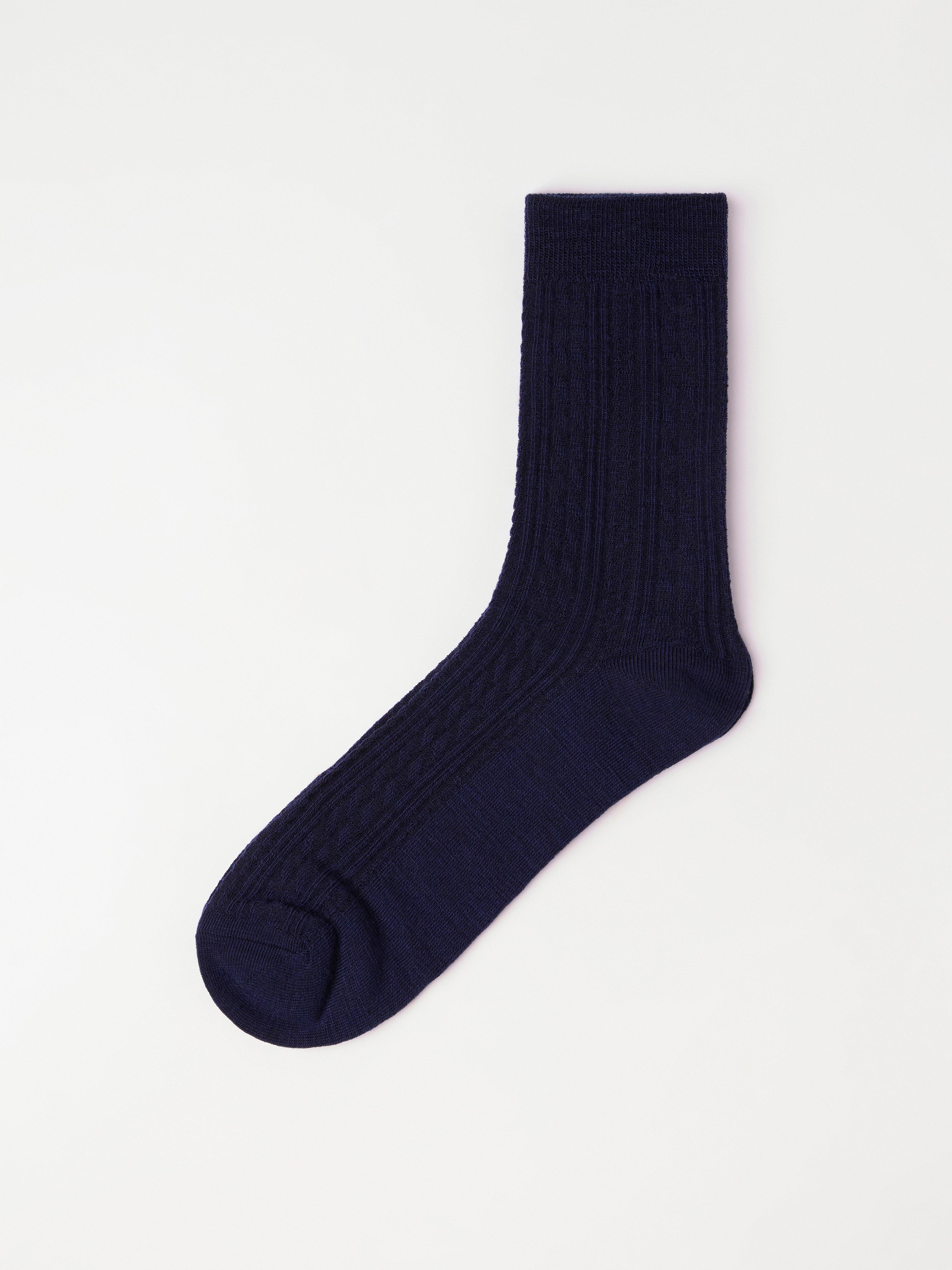Calcetines de punto trenzado en mezcla de lana merino azul marino