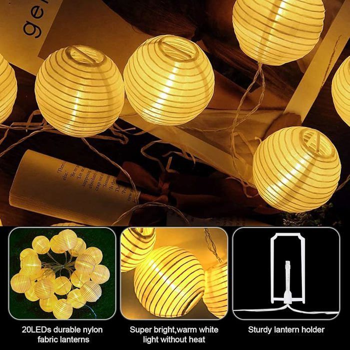 Guirlande lumineuse lanterne LED Bigzom extérieure avec minuterie, 5m 20 LED, 8 modes GUIRLANDE LUMINEUSE D'EXTERIEU