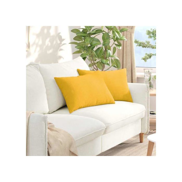 Coussins de canapé en velours côtelé - vidaXL - Jaune clair - 60x40 cm - Housses amovibles - Rembourrage polyester